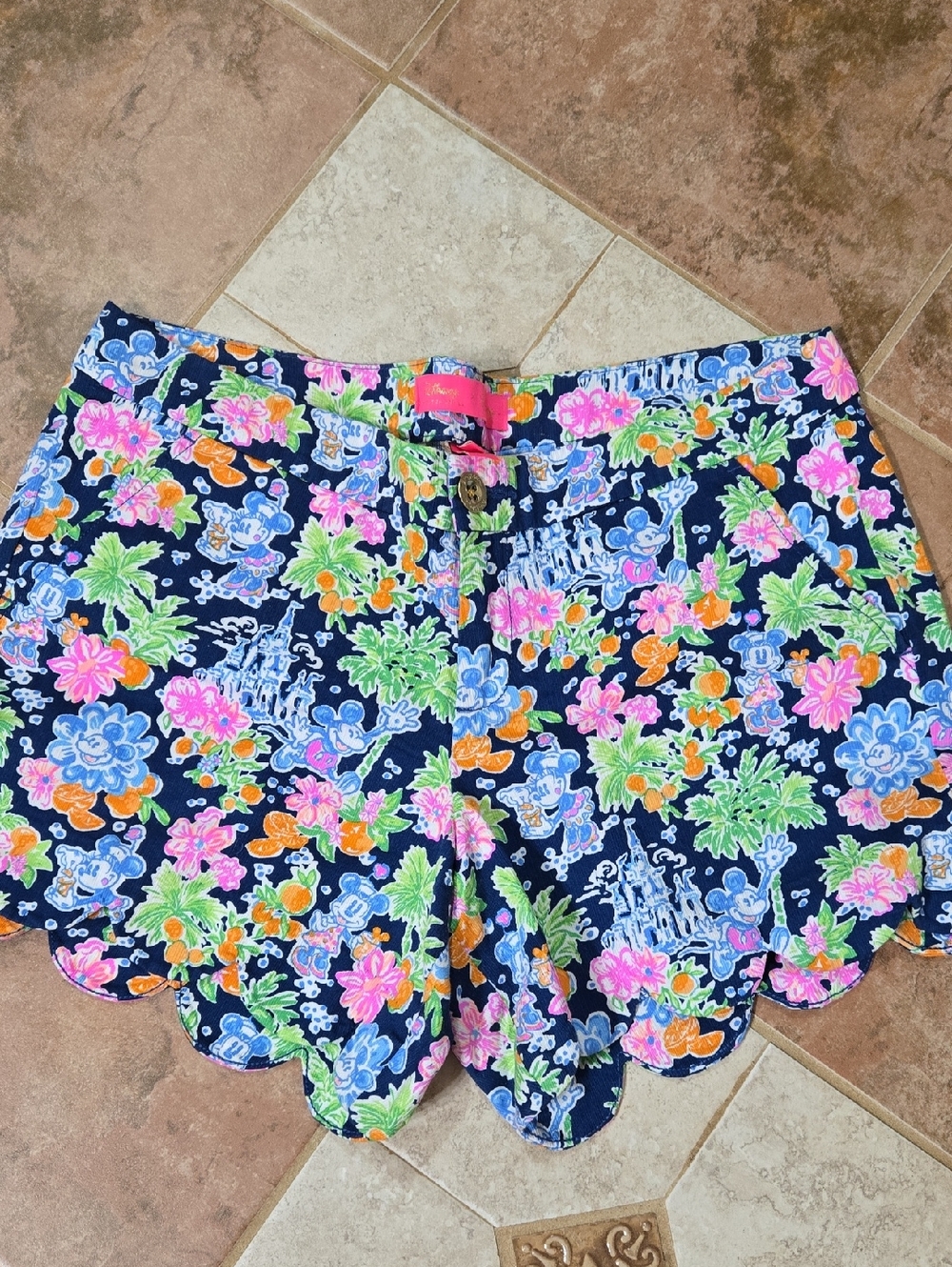 Lilly Pulitzer Navy Multicolor Floral Scalloped Hem Shorts